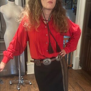 Vintage Jack Mulqueen Sz 12 100% Silk Red Women's Blouse GVC